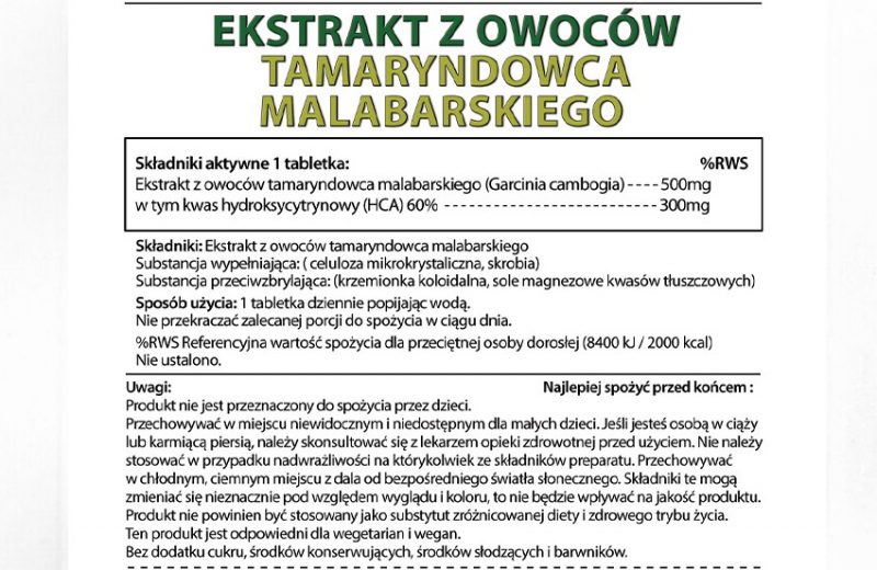 GARCINIA CAMBOGIA EKSTRAKT STANDARYZOWANY HCA 60% -100 tabletek