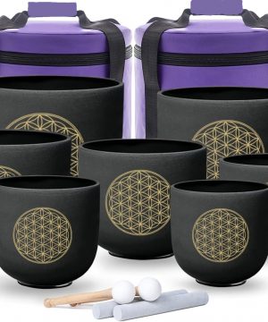 Misy kryształowe dźwiękowe Czarny mat Kwiat życia czakry 432 Hz. Zestaw 7 szt. + 2x torby Gratis! Nowość !