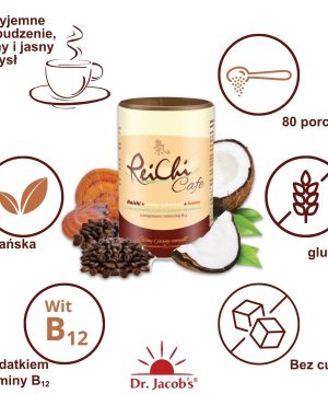 ReiChi Cafe 400g grzybek reishi +kokos żeń-szeń+kofeina z guarany+kawy espresso +magnez i witamina B12